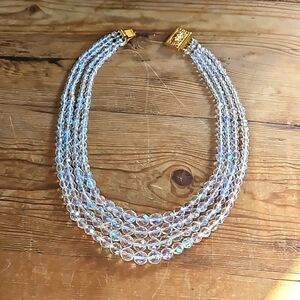 Vintage 4 Strands Clear AB Czech Glass Necklace